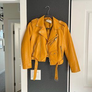 Zara Yellow Faux Leather Biker Jacket